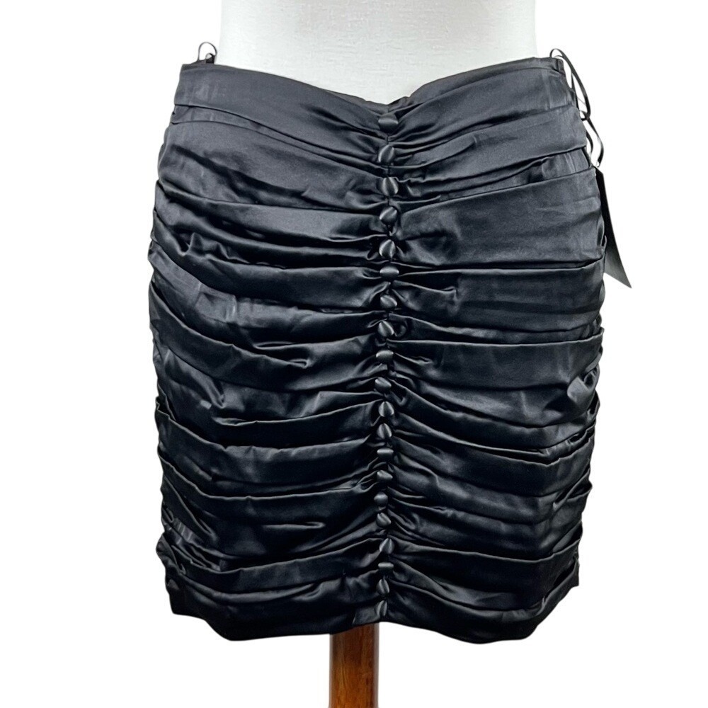 NWT Retrofete Ina Skirt Black Silk Ruched Mini Skirt M Whimsigoth Dark Fairy